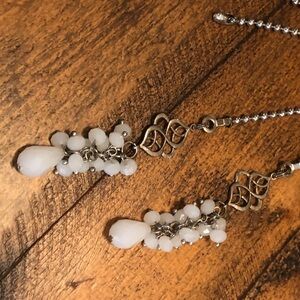 Hand Crafted White Crystal and Silver Dangle Ceiling Fan Pull Chain Set